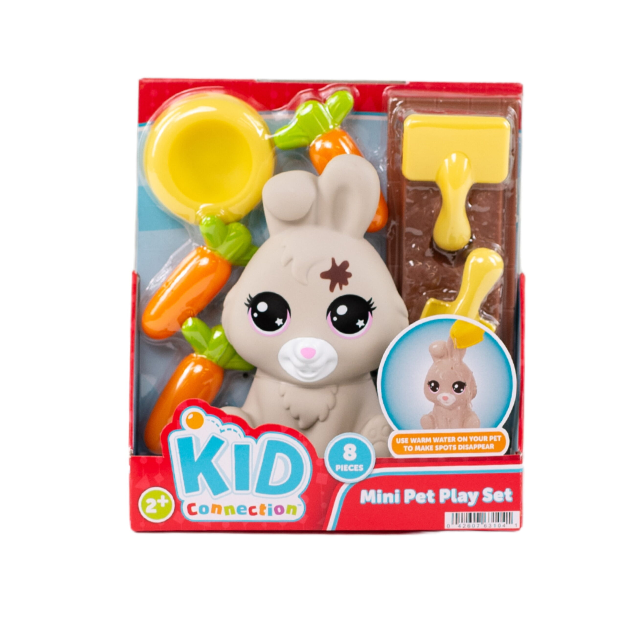 Kid Connection Mini Pet Rabbit Water Play Set with Color Changing Feature, 8 Pieces, Toddler Toys, Grey Color