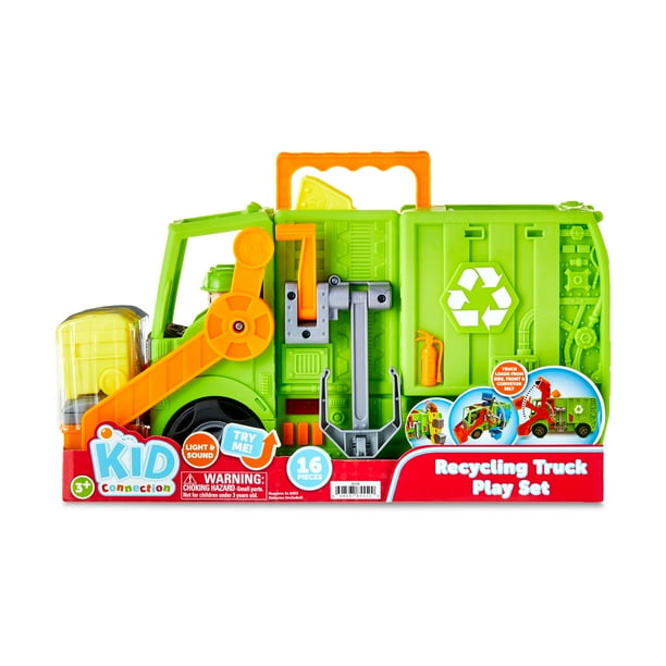 Kid Connection Recycling Truck Play Set with Lights and Sounds, 16 Pieces, Toddler Toy Ages 3+