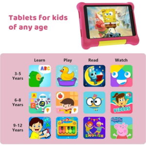 Kids Tablet 7 inch, Android 13 allwinner Go Quad Core, 5GB RAM + 32GB ROM, 128GB Expansion, HD Display, Wifi, Children Tablet with Parent Control - Pink