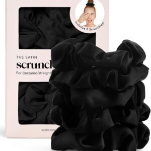 Kitsch Satin Scrunchies for Women - No Crease Hair Ties for Girls | Scrunchies For All Hair Types and Textures, Perfect for Day or Night - 5 Pcs, Black