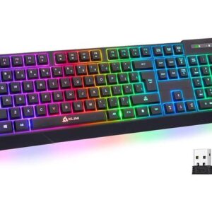 KLIM Chroma Wireless Gaming Keyboard RGB New 2022 Version - Long-Lasting Rechargeable Battery 1300 mAh - IP03 Water Resistant Backlit Wireless
