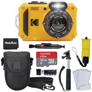 Kodak PIXPRO WPZ2 Rugged Waterproof Shockproof Digital Camera 16MP 4X Optical Zoom 1080P Full HD Video, 2.7 LCD (Yellow), 32GB SD Card, Black Compact Camera Case, Floating...
