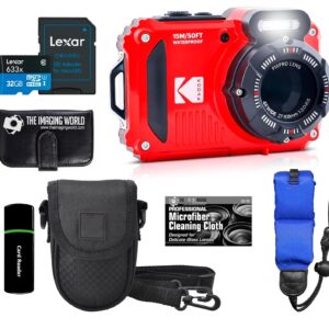 Kodak PIXPRO WPZ2 Rugged Waterproof Shockproof Dustproof WiFi Digital Camera 16MP 4X Optical Zoom 1080P Full HD Video Vlogging Camera 2.7" LCD (Red) + 32GB Card + Case +...