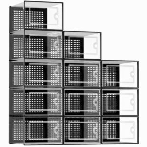 Kuject X-Large Shoe Storage Boxes Organizers Clear Plastic Stackable 12 Pack, Shoe Rack & Holder Substitute, Sneaker Containers, Toy Storage Organizer Bins for Entryway, Closet,...