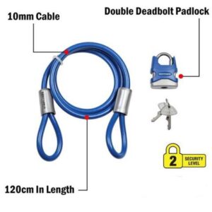 KZS-5117 - CABLE LOCK AND KEY 4FT FOR BIKES BRAIDED STEEL CABLE AND PADLOCK