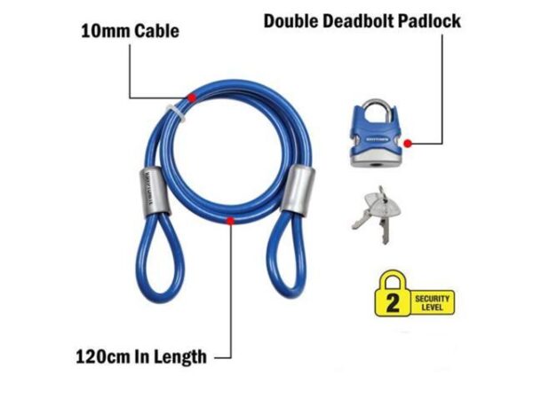 KZS-5117 - CABLE LOCK AND KEY 4FT FOR BIKES BRAIDED STEEL CABLE AND PADLOCK KZS-5117 - CABLE LOCK AND KEY 4FT FOR BIKES BRAIDED STEEL CABLE AND PADLOCK