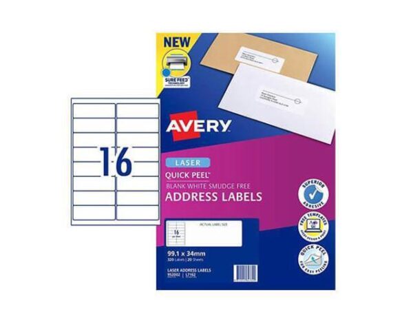 Label Avery Laser Retail Pack (20pk) - 16/sheet Label Avery Laser Retail Pack (20pk) - 16/sheet