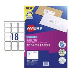 Label Avery Laser Retail Pack (20pk) - 18/sheet