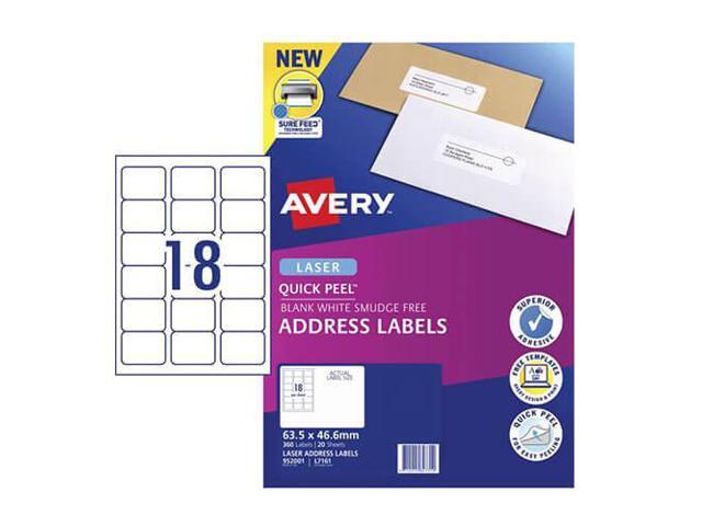 Label Avery Laser Retail Pack (20pk) - 18/sheet