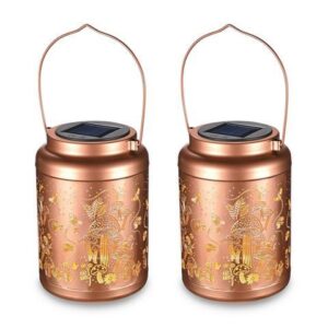 LAGarden Mushroom Solar Lantern Outdoor Hanging Waterproof Metal Decor Light Christmas Gifts Yard Patio Porch 2Pack