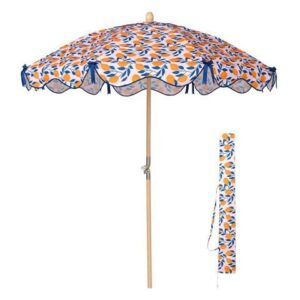 LAGarden Our Beach Portable Umbrella for Sand Beech Wood Pole Carry Bag with Printed Lemon Tree Cute Garden Parasol