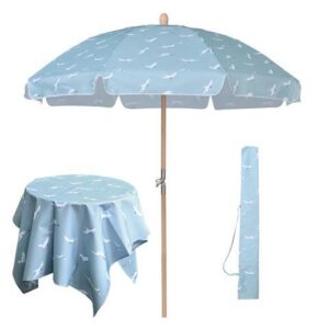 LAGarden Our Beach Umbrella for 6ft Beech Wood Pole w/ Tablecloth Printed Seagull for Outdoor Garden Summer Event Planning Small Patio Balcony