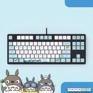 Langtu Ergonomic Design F87 Compact Layout 87Keys Mechanical Gaming Keyboard with White Backlit, PBT Keycaps, Hot-swappable( Totoro-Black Base)