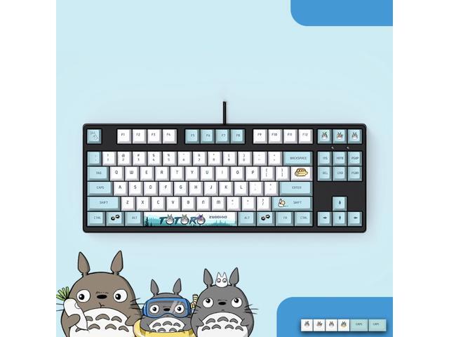 Langtu Ergonomic Design F87 Compact Layout 87Keys Mechanical Gaming Keyboard with White Backlit, PBT Keycaps, Hot-swappable( Totoro-Black Base)