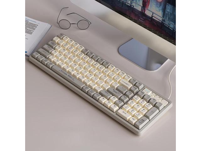 Langtu GK102 Cream Type-C Wired Gaming Keyboard,Gold Switches Mechanical Keyboard, ABS Keycaps,19 Rainbow LED Backlight Effects,Full Anti-Ghosting