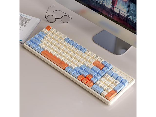 Langtu GK102 Seas Wireless Bluetooth 5.0/Wired USB/2.4G Gaming Keyboard,Gold Switches Mechanical Keyboard, ABS Keycaps,19 Rainbow LED Backlight