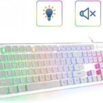 LANGTU Membrane Gaming Keyboard, Rainbow LED Backlit Quiet Keyboard for Office, USB Wired All-Metal Panel 25 Keys Anti-ghosting Computer Keyboard 104