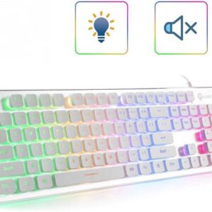 LANGTU Membrane Gaming Keyboard, Rainbow LED Backlit Quiet Keyboard for Office, USB Wired All-Metal Panel 25 Keys Anti-ghosting Computer Keyboard 104