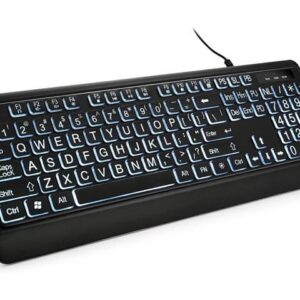 Large Print Backlit Keyboard KopJippom Quiet USB Wired Computer Keyboard Full Size Keyboard with White Illuminated LED Compatible for Windows Desktop