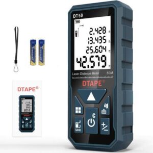 Laser Measure 165ft DT50 Laser Distance Meter 50M, Portable Handle Digital Measure Tool Range Finder, Larger Backlit LCD 4 Line Display IP54