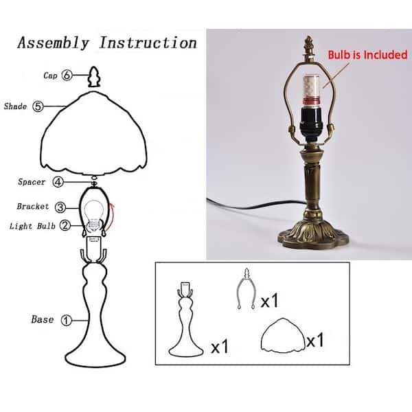 Latepis Decorative 14.6 in. Multicolored Tiffany-Style Table Lamp Traditional Bedside Lamp GHTL20076