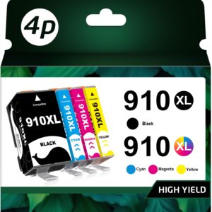 [ Latest CHIP ] 910XL Ink Cartridges, 8010 Ink 4 Combo Pack Compatible Replacement for HP 910XL 910 XL Use with HP Officejet Pro 8020 8022 Ink, 8030 8025 Printer Ink (B/C/Y/M)