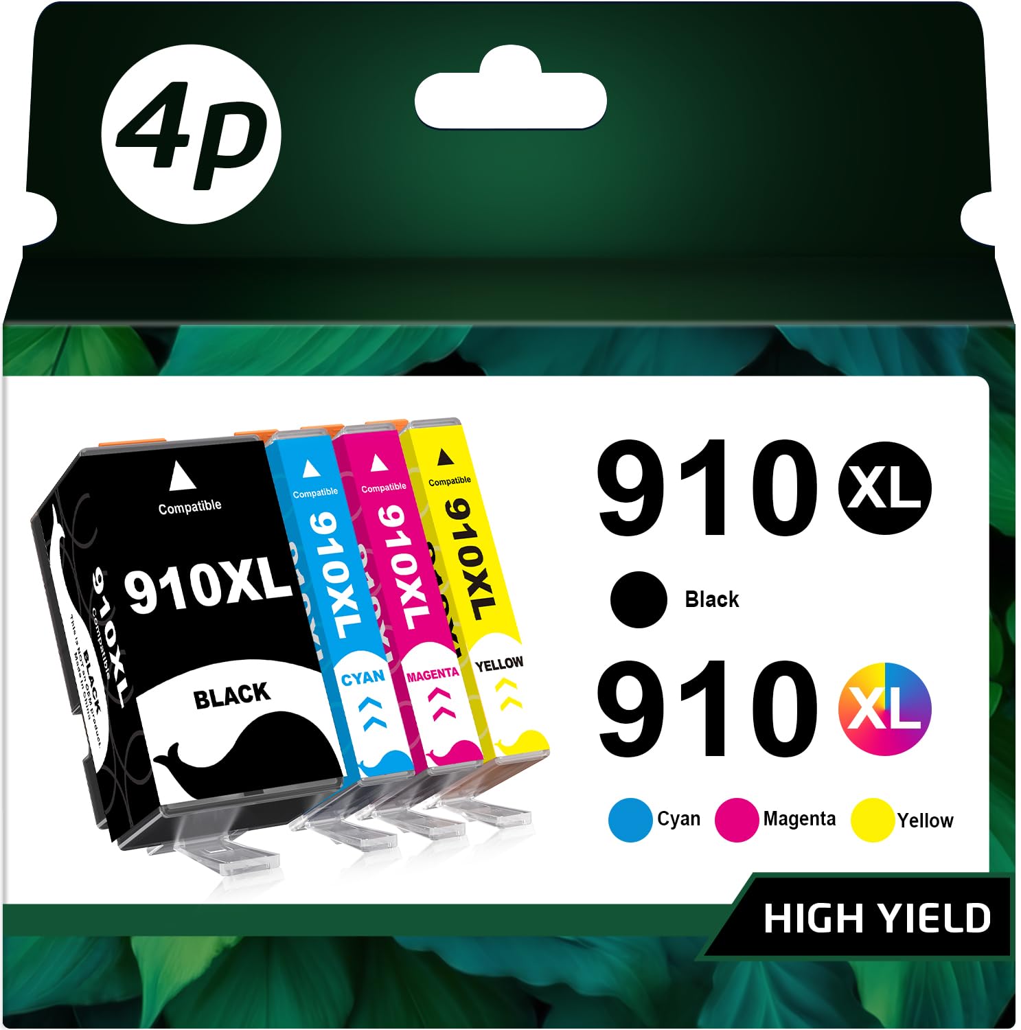 [ Latest CHIP ] 910XL Ink Cartridges, 8010 Ink 4 Combo Pack Compatible Replacement for HP 910XL 910 XL Use with HP Officejet Pro 8020 8022 Ink, 8030 8025 Printer Ink (B/C/Y/M)