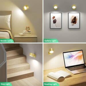 LED Wall Lights 2 Pcs with Remote, Wall Sconces Lamp Rechargeable Battery Operated, 3 Color Temperatures & Dimmable Magnetic 360° Rotation Cordless for Bedroom Bedside