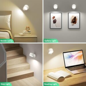 LED Wall Sconces 2 Pcs with Remote, Wall Mounted Lights Rechargeable Battery Operated, 3 Color Temperatures & Dimmable Wall Lamp Magnetic 360° Rotation Wireless Light for...