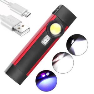 LED Work Light UV Flashlight COB XPE USB Rechargeable Portable Working Torch UV Light 4 Modes with Magnet Inspection Lamp