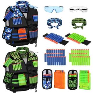 Lehoo Castle Kids Tactical Vest Kit 2 Pack for Nerf Guns N-Strike Elite Series for Boys Girls, with 60 Refill Darts, 2 Dart Pouch,2 Tactical Mask, 2