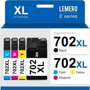 LEMERO 702 702XL Remanufactured Ink Cartridge Replacement for Epson 702XL 702 Ink Cartridges to use with Workforce Pro WF-3720 WF-3730 WF3720
