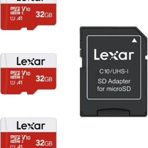 Lexar 32GB Micro SD Card 3 Pack, microSDHC UHS-I Flash Memory Card with Adapter - Up to 100MB/s, U1, Class10, V10, A1, High Speed TF Card (3 microSD Cards + 1 Adapter)