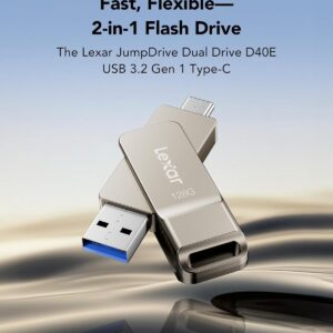 Lexar D40E 128GB Dual Drive USB 3.2 Gen 1 Type-C™ Jump Drive, USB-C Flash Drive Metal Housing Swivel Design Thumb Drive
