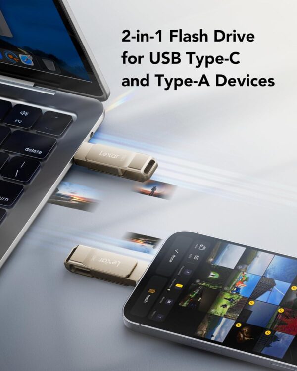 Lexar D40E 128GB Dual Drive USB 3.2 Gen 1 Type-C™ Jump Drive, USB-C Flash Drive Metal Housing Swivel Design Thumb Drive