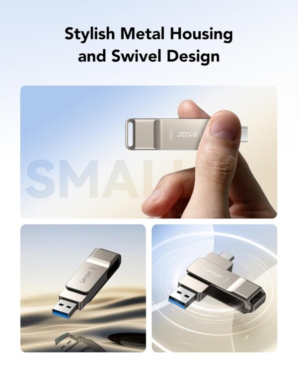 Lexar D40E 128GB Dual Drive USB 3.2 Gen 1 Type-C™ Jump Drive, USB-C Flash Drive Metal Housing Swivel Design Thumb Drive