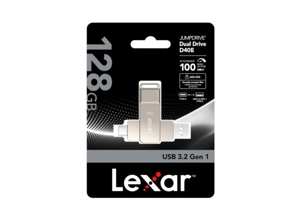 Lexar D40E 128GB Dual Drive USB 3.2 Gen 1 Type-C™ Jump Drive, USB-C Flash Drive Metal Housing Swivel Design Thumb Drive