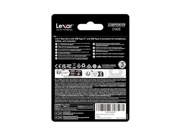 Lexar D40E 128GB Dual Drive USB 3.2 Gen 1 Type-C™ Jump Drive, USB-C Flash Drive Metal Housing Swivel Design Thumb Drive