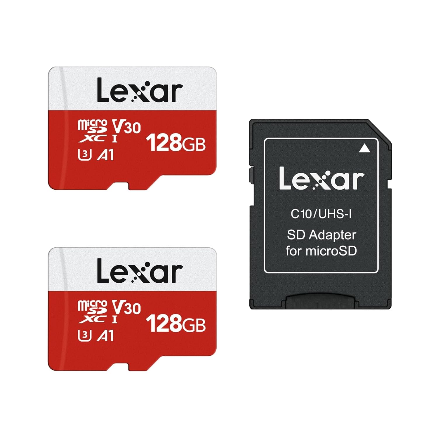 Lexar E-Series 128GB Micro SD Card 2 Pack, microSDXC UHS-I Flash Memory Card with Adapter, 100MB/s, C10, U3, A1, V30, Full HD, 4K UHD, High Speed TF Card