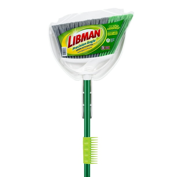 Libman Precision Angle Broom and Dust Pan Green / White Clean Fibers Comb