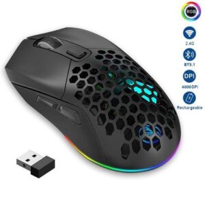 Lightweight Gaming Mouse, Rechargeable Wireless Gaming Mouse, (Bluetooth 5.1 + 2.4Ghz RF) Dual Mode Wireless Mouse with USB Receiver RGB Backlight
