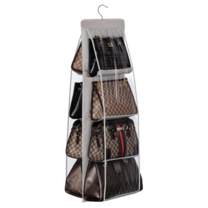 Lirex 8 Pockets Hanging Organizer, Classic Handbag, Purse and Clutch Storage, Foldable, Universal Fit, Grey