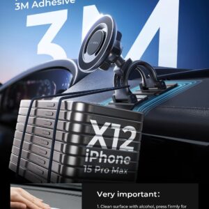 LISEN 2-in-1 for MagSafe Car Mount Vent/Dashboard Magnetic Phone Holder Car Mount Hands-Free iPhone Accessories Fits iPhone 16 Pro Max Plus 15 14 13 with Magsafe Cases, Black