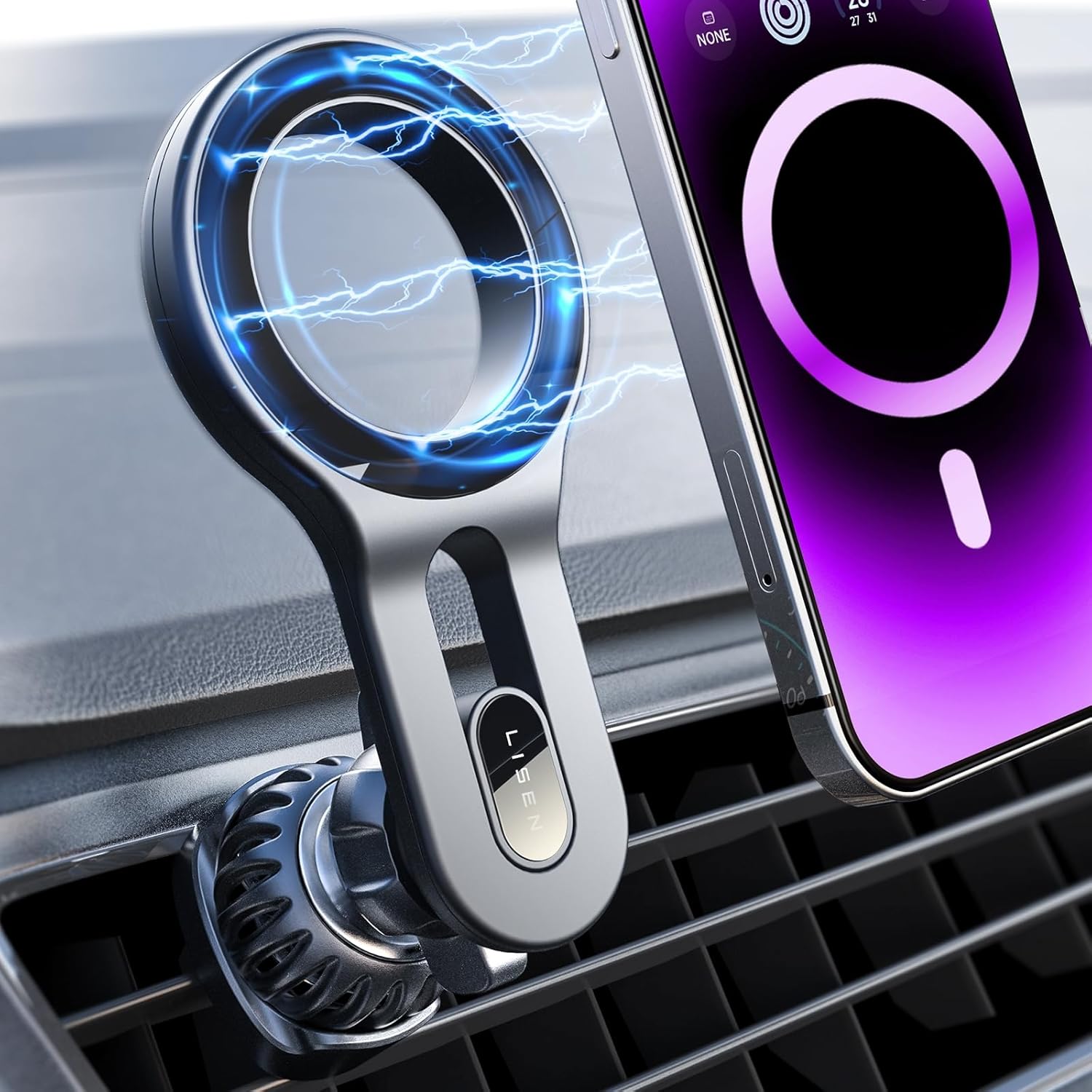 LISEN Fits MagSafe Car Mount Upgrade 18 Magnets Fit iPhone 16 Pro Max Car Phone Holder Mount Super Stable Magnetic Phone Holder for Car Air Vent for Magsafe Car Accessories...