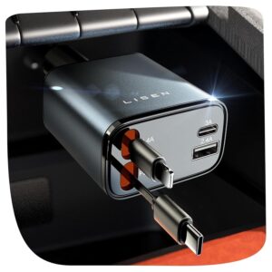 LISEN Retractable Car Charger, 69W USB C Car Accessories Adapter for iPhone 16 USB C Charger Fast Charging, Fathers Day for Gifts, Travel Essentials Gifts for Women Men, for...