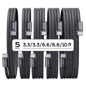 LISEN USB C Cable, 5-Pack [3.3/3.3/6.6/6.6/10FT] USBC to USBC Cable for iPhone 16e 15 Pro Max Charger Cord, 60W (3.1A) C to C Cable Fast Charging for Samsung S25/S24/23, Switch...