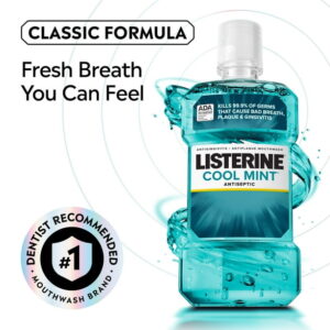 Listerine Cool Mint Antiseptic Mouthwash, Bad Breath & Plaque Oral Care, 500 mL