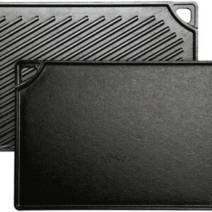 Lodge Reversible Cast Iron Grill/Griddle – 9.5 x 16.75 Inch Pre-Seasoned Cooking Surface – Flat & Ribbed Sides – Use on Stove, Grill, or Campfire – Made in the USA – Heavy-Duty,...