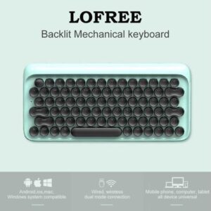 Lofree Dot Retro Exterior White Backlit LED Light Multi-System Compatible with USB Wired and Bluetooth Mechanical Keyboard - Blue