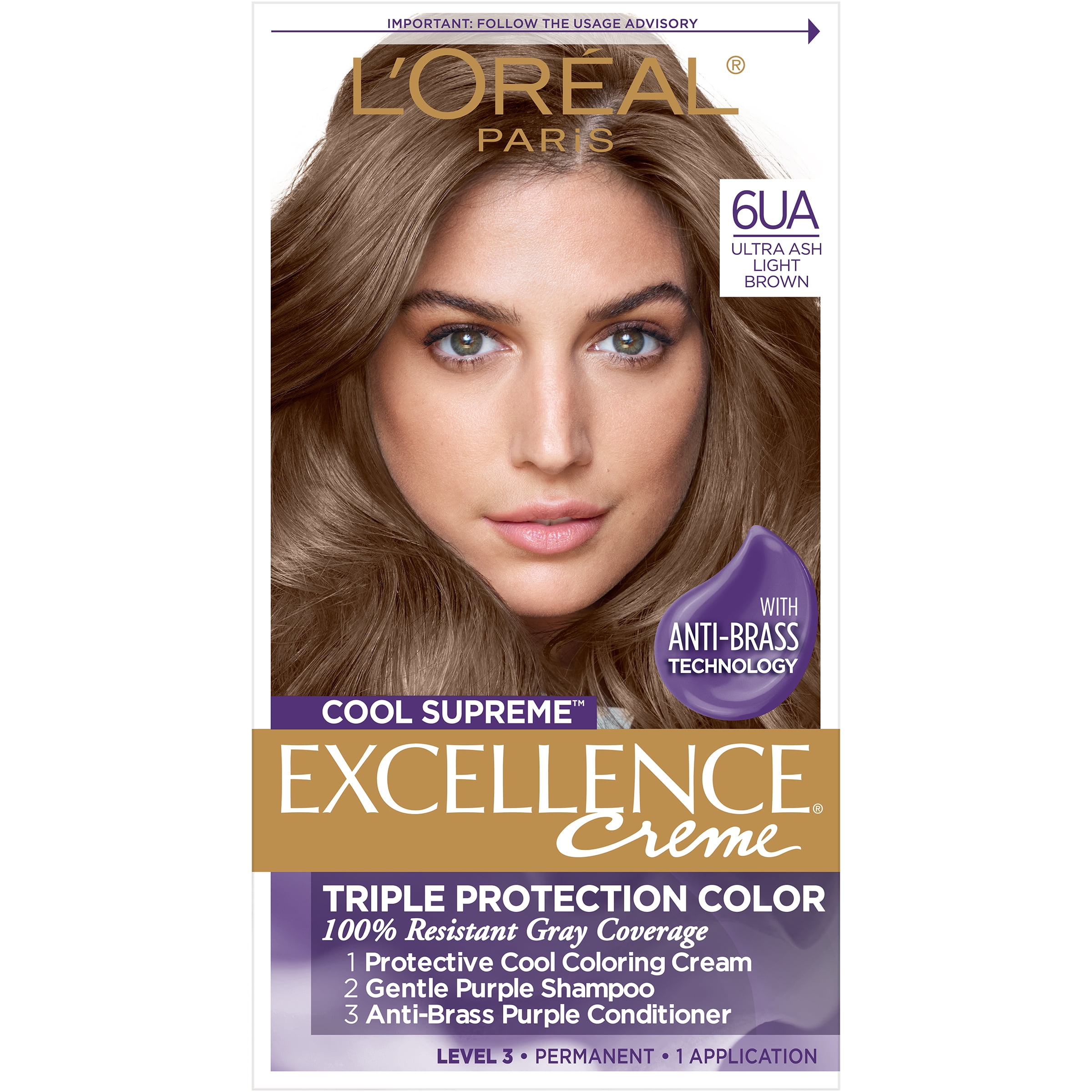 L'Oreal Paris Excellence Cool Supreme Permanent Hair Color, Ultra Ash Light Brown, 1 kit